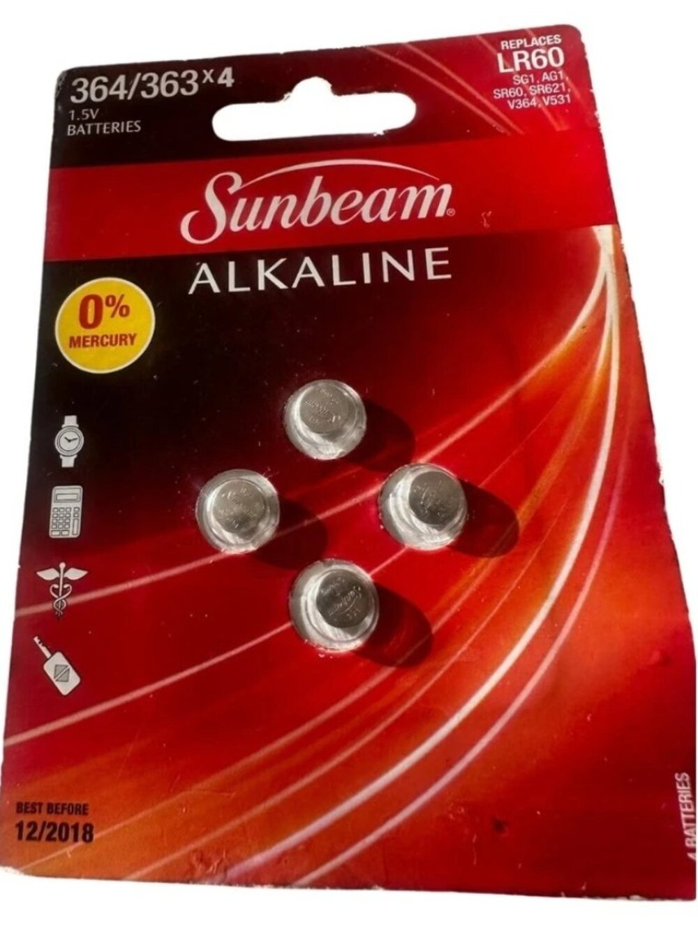 Sunbeam 364/363 Button Cell Batteries LR60 Alkaline 4 Pack Watch Battery